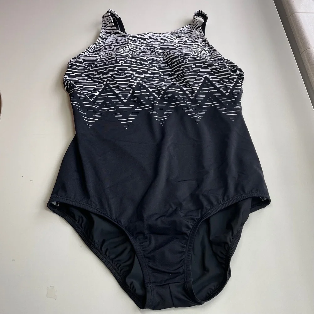 Swim Solutions Womens High Neck Contrast lined One Piece Swimsuit 16 - Picture 3 of 8